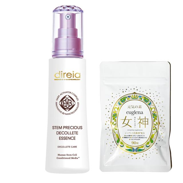 お得セットユーグレナ女神90粒＋ディレイアステム プレシャス ザ Bエッセンス 80ml ラグジュアリーなバスト＆デコルテのための調和のとれた曲線を目指し輝く胸元へ お得セットユーグレナ女神90粒＋ディレイアステム プレシャス ザ B